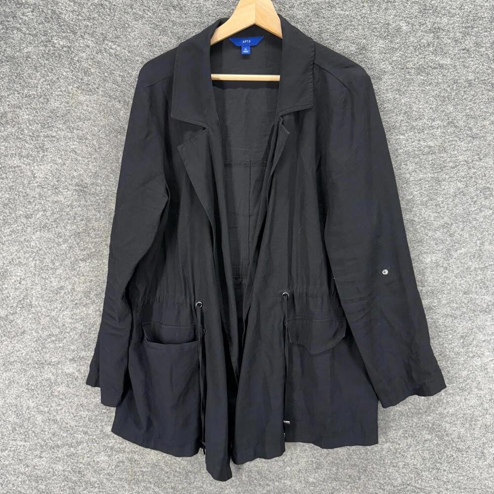 Apt. 9 Jacket Women XL Black Collared Open Front Long Sleeve Pockets Rayon